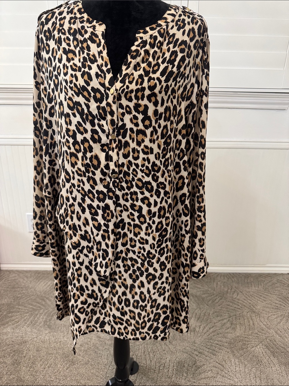 Leopard Print Long Sleeve Shift tunic - Beige/Black